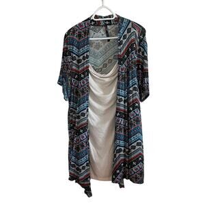 Andrea Missy Plus Size 3XL Open Front Kimono Top – Boho Tribal Print